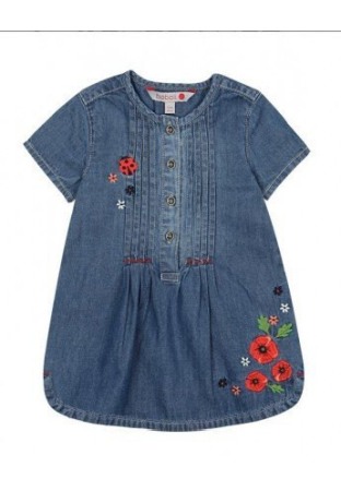 OUTLET - Rochita maneca scurta, denim,maci rosii brodati, Boboli