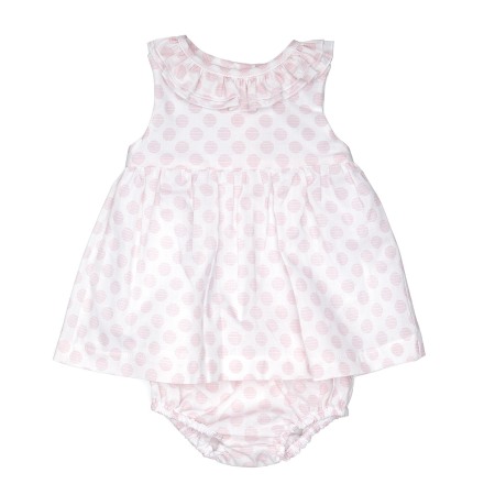 Fete - Rochita poplin cu chilot bebe fetita, buline roz, Babybol