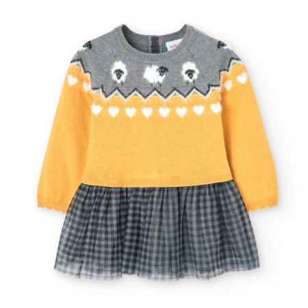 Rochita tricot cu fusta tulle gri, model oite, galbena, Boboli [1]