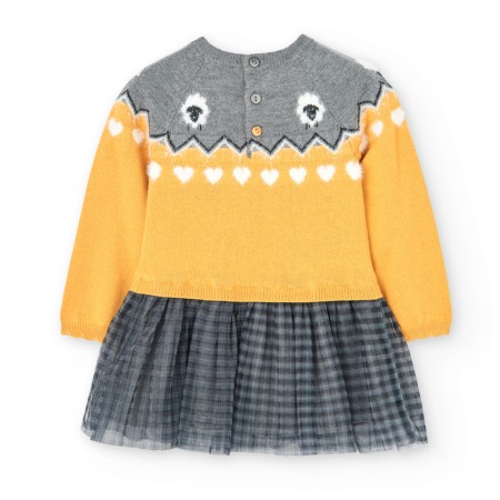 Rochita tricot cu fusta tulle gri, model oite, galbena, Boboli [2]