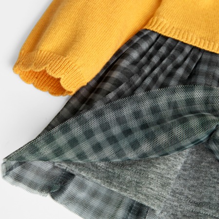 Rochita tricot cu fusta tulle gri, model oite, galbena, Boboli [3]