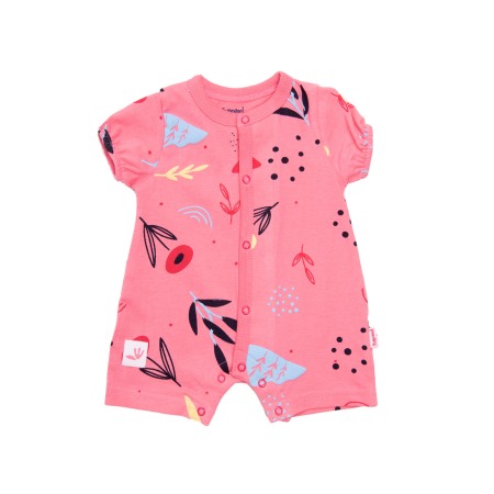 Salopete bebe maneca scurta - Salopeta bebe, bumbac, maneca scurta, imprimeu floral, roz, Babybol