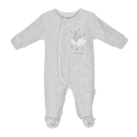 Salopeta bebe maneca lunga - Salopeta bebe catifea Babybol, gri, broderie iepuras