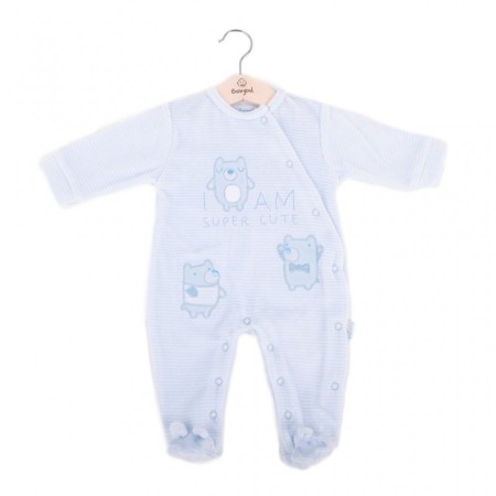 Salopeta bebe maneca lunga - Salopeta bebe catifea , dungi fine bleu , broderie animalute , Babybol