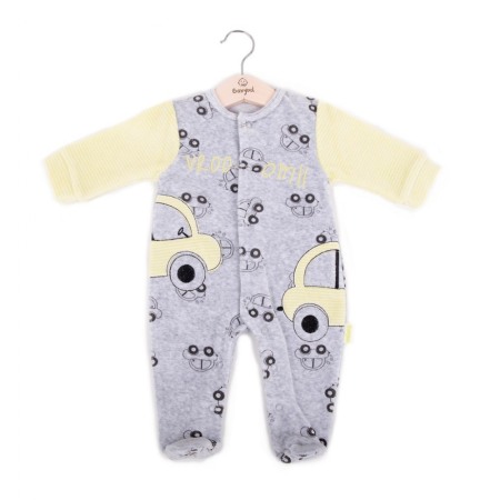 Salopeta bebe catifea , imprimeu masinute,gri/fistic, Babybol [1]