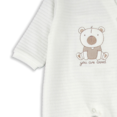 Salopeta bebe cu botosei, bumbac catifelat, broderie ursulet, ivoire, brand Babybol [2]