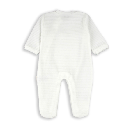 Salopeta bebe cu botosei, bumbac catifelat, broderie ursulet, ivoire, brand Babybol [1]
