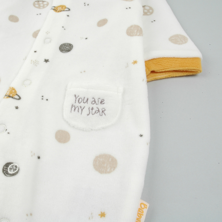 Salopeta bebe cu botosei, bumbac catifelat, imprimeu planete, brand Babybol [2]
