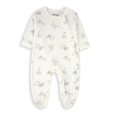 Fete - Salopeta bebe cu botosei, bumbac organic, animal print, ivoire, brand Babybol