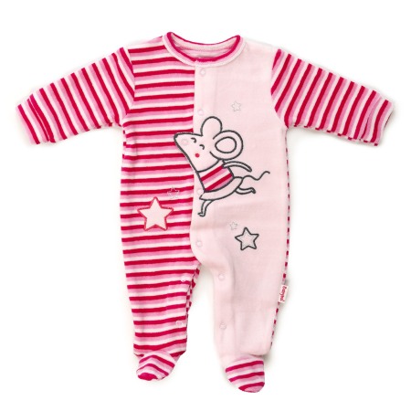 Fete - Salopeta bebe fetita, broderie soricel, roz, Babybol