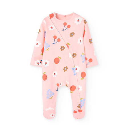 Salopeta bebe maneca lunga - Salopeta bebe fetita, bumbac better cotton, imprimeu floral, roz, brand Boboli