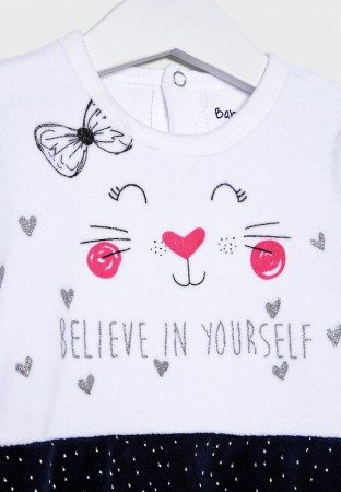 Salopeta bebe fetita catifea, imprimeu pisicuta, navy, Babybol [1]