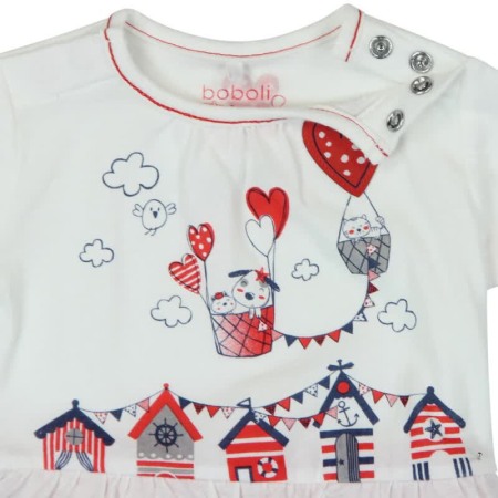 Salopeta bebe fetita cu aspect 2 in 1, imprimeu grafic, rosie , Boboli [2]