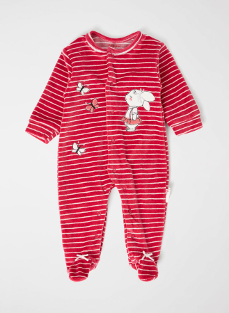 Salopeta bebe maneca lunga - Salopeta bebe fetita cu botosei, bumbac catifelat, broderie aplicata, fucsia, brand Babybol