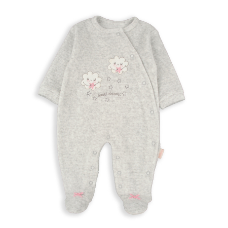 Salopeta bebe maneca lunga - Salopeta bebe fetita cu botosei, bumbac catifelat, broderie norisori, gri, brand Babybol