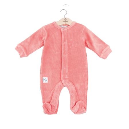 Fete - Salopeta bebe fetita cu botosei, bumbac catifelat, corai, Babybol