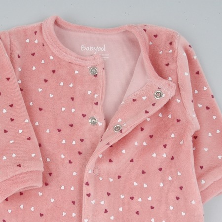 Salopeta bebe fetita cu botosei, bumbac catifelat, imprimeu inimioare, roz, Babybol [2]