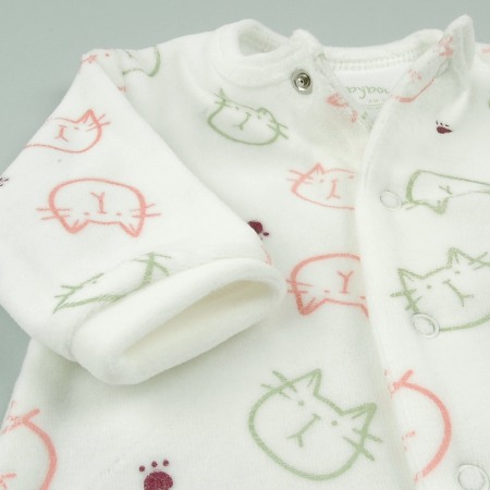 Salopeta bebe fetita cu botosei, bumbac catifelat, imprimeu pisicute, Babybol [2]
