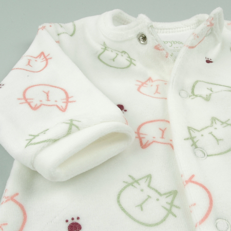 Salopeta bebe fetita cu botosei, bumbac catifelat, imprimeu pisicute, Babybol [2]