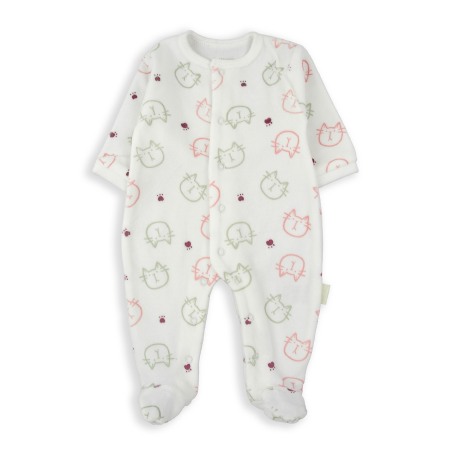 Fete - Salopeta bebe fetita cu botosei, bumbac catifelat, imprimeu pisicute, Babybol