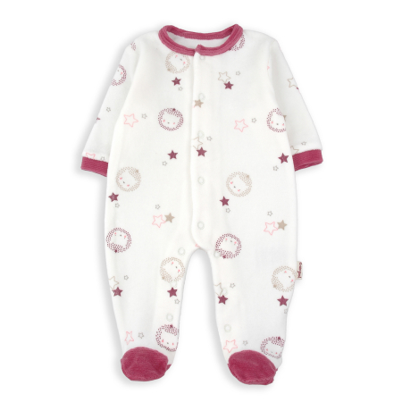 Salopeta bebe maneca lunga - Salopeta bebe fetita cu botosei, bumbac catifelat, imprimeu stelute mov, ivoire, brand Babybol