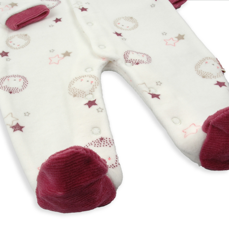 Salopeta bebe fetita cu botosei, bumbac catifelat, imprimeu stelute mov, ivoire, brand Babybol [2]