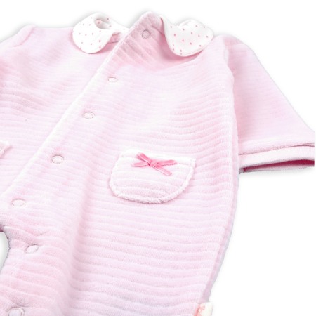 Salopeta bebe fetita cu botosei, bumbac catifelat, roz, Babybol [2]