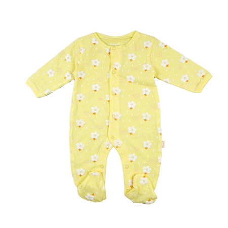 Salopeta bebe maneca lunga - Salopeta bebe fetita cu botosei, bumbac, imprimeu floral, galbena, brand Babybol
