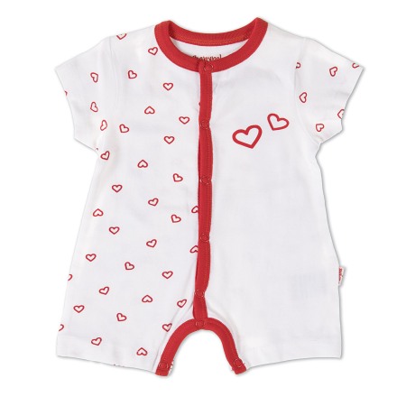 Fete - Salopeta bebe fetita din bumbac , maneca scurta,imprimeu inimioare, Babybol
