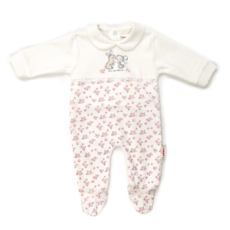 Fete - Salopeta bebe fetita maneca lunga, imprimeu soricel si flori, Babybol