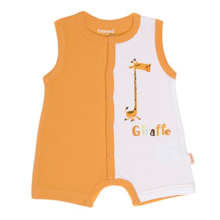 Salopeta maneca scurta - Salopeta bebe ,imprimeu girafa, orange , Babybol
