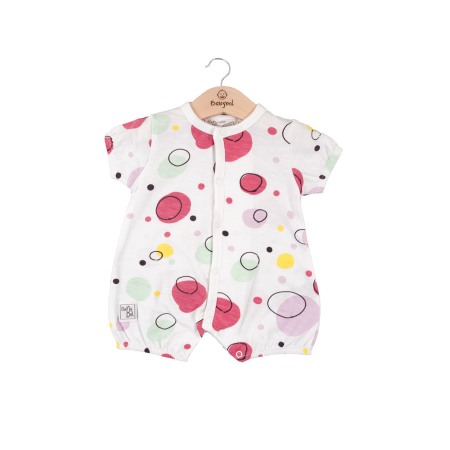 Fete - Salopeta bebe maneca scurta, bumbac, buline multicolor, Babybol