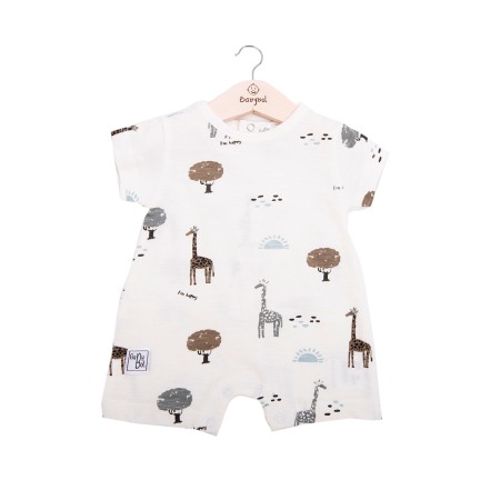 Salopeta bebe maneca scurta - Salopeta bebe maneca scurta, bumbac,imprimeu girage, alb, Babybol