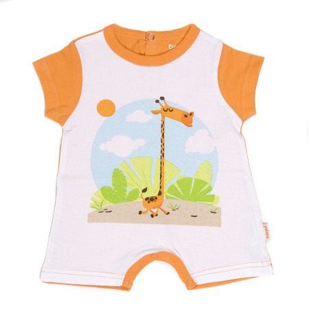Fete/Baieti 0-24 luni - Salopeta bebe maneca scurta, imprimeu girafa, orange