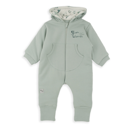 Salopeta bebe maneca lunga - Salopeta bebe vatuita, bumbac, gluga , verde menta, brand Babybol