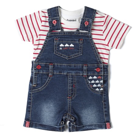 Set 2/3 piese maneca scurta - Salopeta blugi bebe cu tricou maneca scurta, 1 luna,56 cm