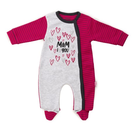 Fete - Salopeta bumbac bebe fetita,imprimeu inimioare,fucsia/gri, Babybol