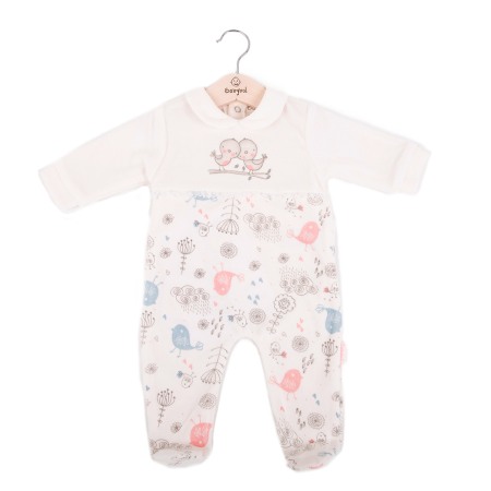 Fete - Salopeta catifea bebe cu puisori, crem , Babybol