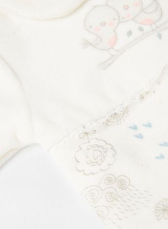 Salopeta catifea bebe cu puisori, crem , Babybol [2]