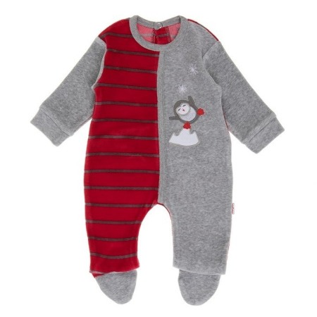 Fete/Baieti 2- 16 ani - Salopeta cu botosei bebe baiat, broderie pinguin patinator, Babybol