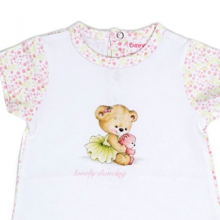 Salopeta fetita maneca scurta, imprimeu flori roz pastel, Babybol [1]