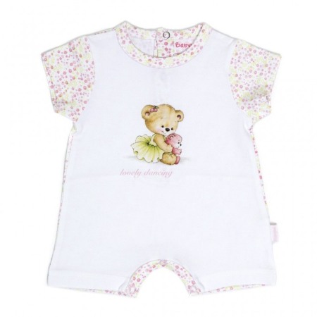 Fete - Salopeta fetita maneca scurta, imprimeu flori roz pastel, Babybol