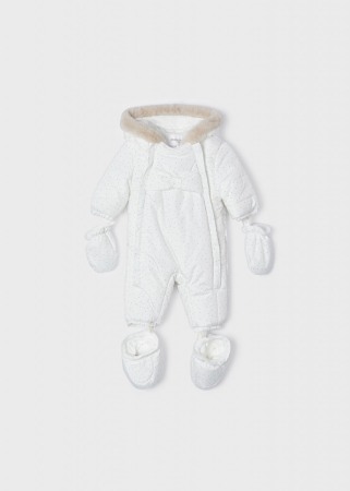 Geci /Salopete/Veste iarna - Salopeta iarna bebe fetita, alb cu funda fata, Mayoral