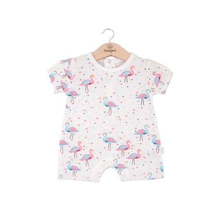 Fete - Salopeta maneca scurta bebe fetita, imprimeu flamingo,Babybol