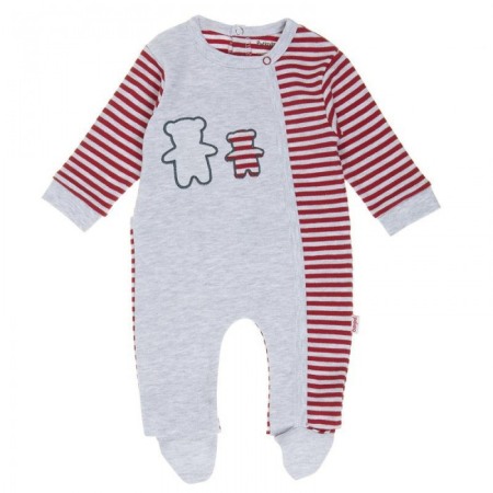 Fete/Baieti 0-24 luni - Salopeta nou nascut bumbac, dungi rosii, gri, Babybol