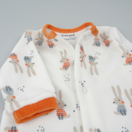 Salopeta nou nascut cu botosei, bumbac catifelat, imprimeu iepurasi, brand Babybol [2]