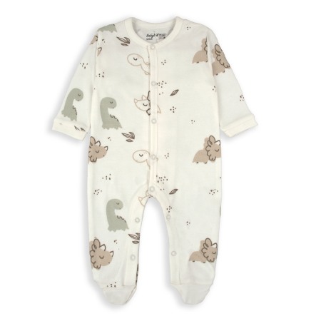 Fete - Salopeta nou nascut cu botosei, bumbac organic, imprimeu dino, ivoire, brand Babybol