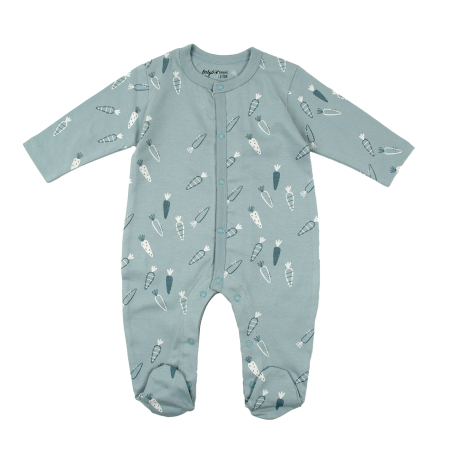 Salopeta bebe maneca lunga - Salopeta nou nascut cu botosei, bumbac organic, imprimeu legume, cloud, brand Babybol