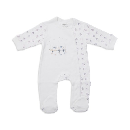 Fete - Salopeta nou nascut cu imprimeu pinguini, bumbac, Babybol