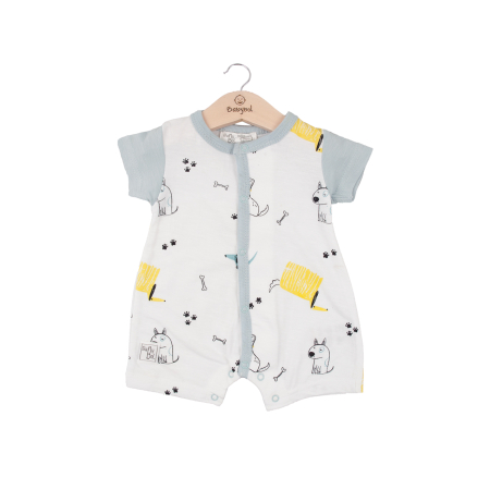 Salopeta maneca scurta - Salopeta vara bebe baiat, bumbac, animal print, brand Babybol